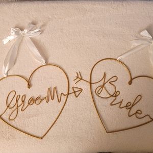 Groom & Bride Heart Metal Chair Sign